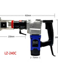 Heavy Duty Plug In Electric Hydraulic Crimping Pliers For Copper And Aluminum Cables, model LZ-240C, showing size dimensions.