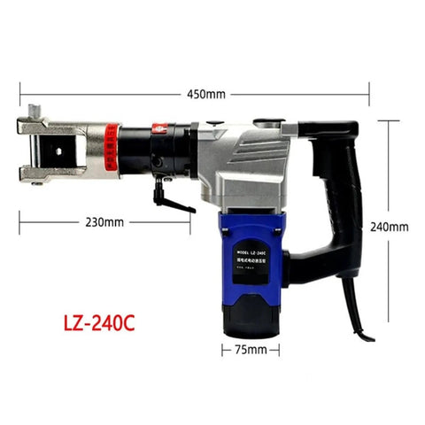 Heavy Duty Plug In Electric Hydraulic Crimping Pliers For Copper And Aluminum Cables, model LZ-240C, showing size dimensions.