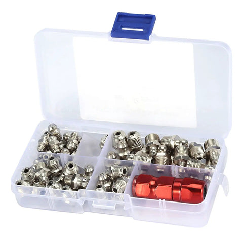 60 Piece Grease Nipple Fitting Kit Built From Metal Lubrication Parts Pro Grade Rust Proof Zerks in clear case