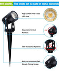 Low Voltage Landscape Spotlight Kit With Transformer For Your Yard And Flags, features metal stake, adjustable rotation, IP65 waterproof