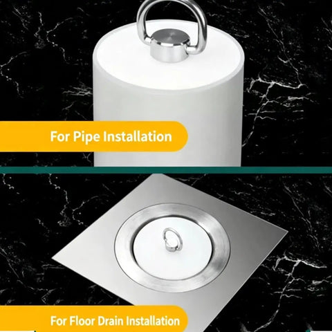 Silicone Drain Stopper with Pull Ring, Bathtub Drain Stoppers for pipe and floor drain installation on marble surface.