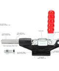 Pro Grade Adjustable Welding Toggle Clamp With Quick Release For Woodworking Jigs And Fixtures, side view, red handle