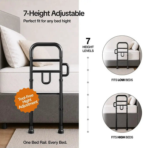Senior Safe Bed Rails For Seniors No Fuss Easy To Install Under Mattress With Adjustable Height And Floor Support Fits King Queen Twin Beds Includes Security Strap Install On Either Side ASTM Approved