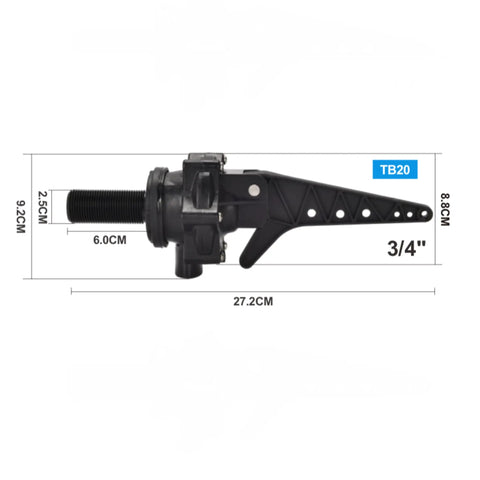 TB20 valve with 3/4 inch specifications, showing TankBuddy 1 Inch High Flow Valve Pump Buddy For Large Water Discharge dimensions.