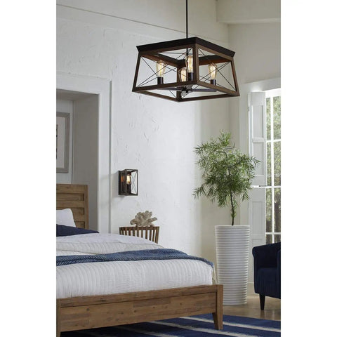 Bedroom with Briarwood Antique Bronze One Light Wall Sconce With Faux Wood Look Farmhouse Architectural Lighting on wall