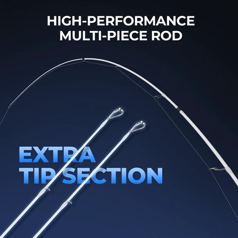 Centron Lite Travel Spinning Rod And Reel Combo 6 Foot 6 Inch Medium Light Packable Setup showing multi-piece rod and extra tip section