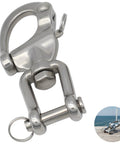 Heavy Duty 316 Stainless Steel Snap Shackles Quick Release Marine Swivel Hooks close-up, showcasing polished finish and lock mechanism.