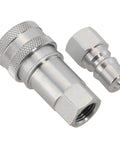 Heavy Duty Hydraulic Quick Connect Coupler M14 Thread Pipe Fitting Deep Thread For Secure Connection Built Tough With Carbon Steel Construction, Extreme Temperature Range Minus 20C To 120C, Easy Fast Engagement.