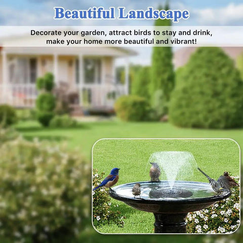 Sun Powered Fountain Pump For Bird Bath And Garden Water Feature 1.5W Outdoor Pump with 8 nozzles in a bird bath