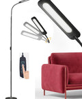 LED Floor Lamp With Dimmable Color Temperature And Height Adjustable Gooseneck For Reading In Living Rooms Bedrooms And Offices, 3000K To 6500K, 10 Brightness Levels, Energy Saving And Long Lasting, Setup Is A Breeze image showing lamp by sofa and remote control.
