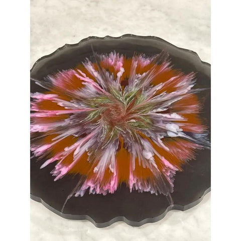 Close-up of Floral Resin Lazy Susan 13-Inch Handcrafted Rotating Serving Tray for kitchen and dining with floral design.
