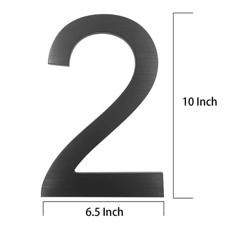 10 Inch Aluminum Floating House Number 2 in Black With Brushed Finish for Slick Curb Appeal Durable Rustproof Street Address Sign Large Contemporary Wall Mount Address Plate