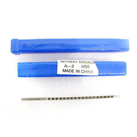 3mm Push Type Keyway Broach Set in High Speed Steel for CNC Machines with blue storage case, made in China label visible
