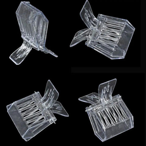 Bee Queen Cage Catcher Clips 12 Pack Transparent Plastic Beekeeping Kit showcasing open and closed clips for one-hand use
