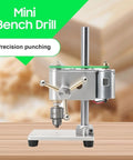 Tiny Benchtop Drill Press Precision Watch Repair Tool Adjustable Speed Up To 4500Rpm on wooden surface for precision tasks.