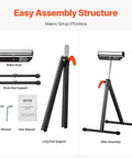 Built Like A Tank Heavy Duty Roller Stands Two Pack Adjustable Shop Supports, showing parts for easy assembly including roller head and supports.
