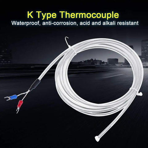 Type K Thermocouple Temperature Sensor Probe Two Wire With PTFE Cable shown coiled with connectors