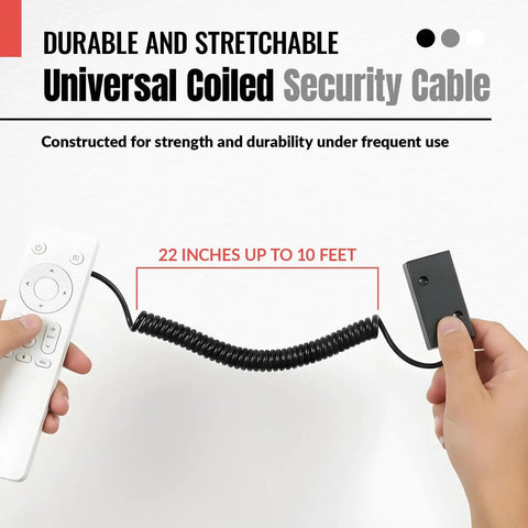 5 Pack Universal Coiled Security Cable Tether For Remotes With Hook And Loop Fastener Tape And Double Sided Adhesive, 22 Inch Length