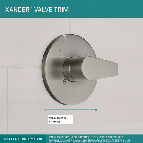 Delta Faucet Xander PTT14019 BN Brushed Nickel Trim Only, Valve Sold Separately, side view of modern shower trim