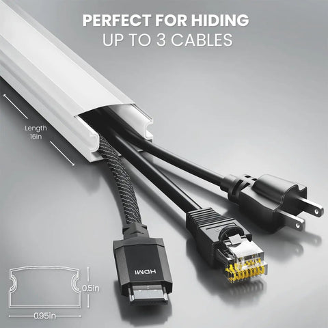 Wall Cable Hider Kit conceals up to 153 inches of wires with easy adhesive install, showing three cables inside raceway