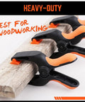 HORUSDY 5-inch spring clamps, 8-pack, black plastic with orange grips for woodworking