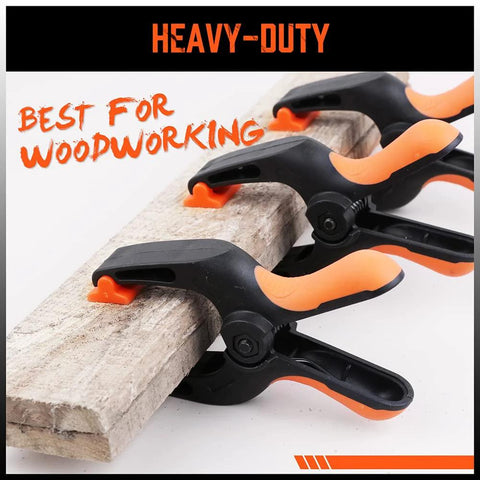 HORUSDY 5-inch spring clamps, 8-pack, black plastic with orange grips for woodworking