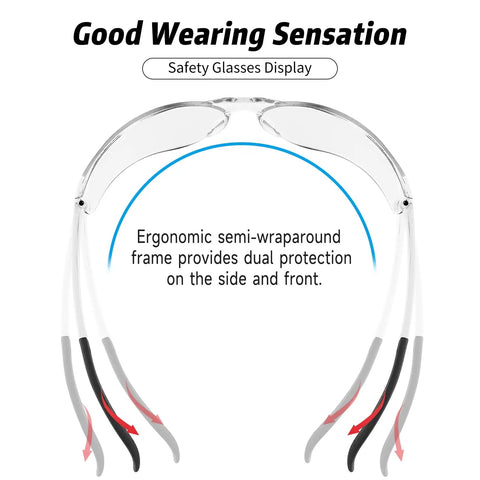 Clear ANSI Z87.1 Safety Glasses For Men With Polycarbonate Lenses, Scratch And Impact Resistant, Wind And Dust Protection, Comfy Fit, Available In Clear Or Smoke Tint For Everyday Outdoor Use, clear front view