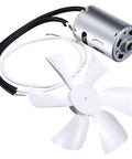 6 Inch Replacement White RV Vent Fan Blade With 12V D-Shaft Motor For Your RV Bathroom Exhaust, visible with motor and wiring