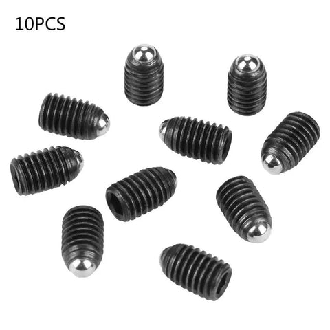 Built Tough 10 Piece Carbon Steel Ball Plunger Set With Hex Socket Screws featuring ten spring-loaded plunger pins.