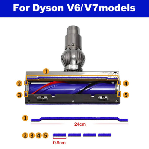 Soft Plush Strips Plus Front Roller Axle Replacement Kit For Dyson V6 V7 Direct Drive Cleaner Head Keeps Suction Smooth Reduces Resistance Easy DIY Install Durable Maintenance Part For Daily Cleaning