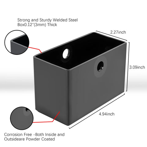 2 Pack 4 Inch V Groove Gate Wheels With Welded Brackets Built Like A Tank Heavy Duty Sliding Gate Rollers showing a sturdy steel box with corrosion resistant coating.