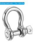 Hella Durable Heavy Duty 3/8 Inch Screw Pin Shackle With 1/2 In Bolt, 2204 Lbs Load 304 Stainless Steel D Ring close-up view