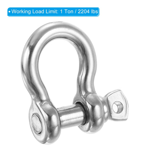 Hella Durable Heavy Duty 3/8 Inch Screw Pin Shackle With 1/2 In Bolt, 2204 Lbs Load 304 Stainless Steel D Ring close-up view