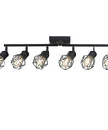 Black 6 Light Farmhouse Track Lighting Fixture with Metal Cage Design for Ceiling Mount in Kitchen Living Room and Dining Room E26