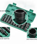 Rock Solid Chrome Vanadium Steel 11 Piece Extended Socket Set With Hex Bit Adapter And Deep Reach Tool Kit For Heavy Duty Auto Repair And Machinery Jobs Ranging From 10mm To 24mm That Will Rock Your World Today, 17mm socket close-up