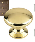 Kickstart Your Remodel With Solid Vintage Unlacquered Brass Dome Cabinet Knobs close-up view with screw for easy installation.
