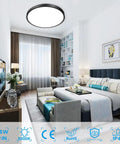 Two Pack LED Flush Mount Ceiling Lights 12 Inch 24W Ultra Bright Flat Black Modern Fixture 5000K in a stylish bedroom