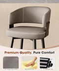 Set of 6 30 Inch Swivel Bar Stools With Curved Back Mid Century Modern Faux Leather Upholstery And Decorative Stitching