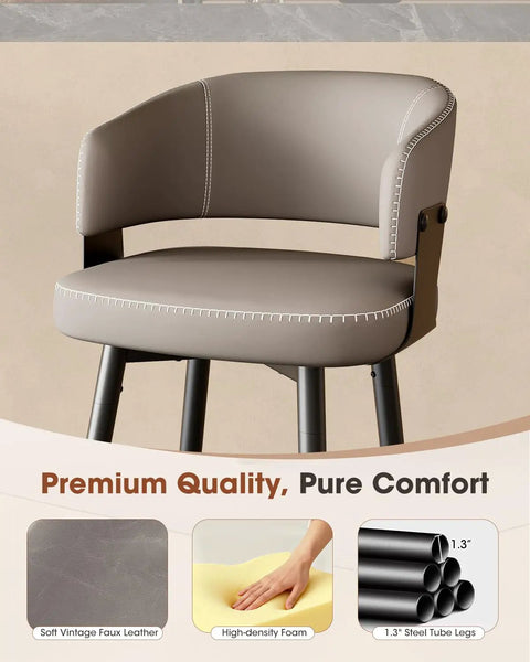 Set of 6 30 Inch Swivel Bar Stools With Curved Back Mid Century Modern Faux Leather Upholstery And Decorative Stitching