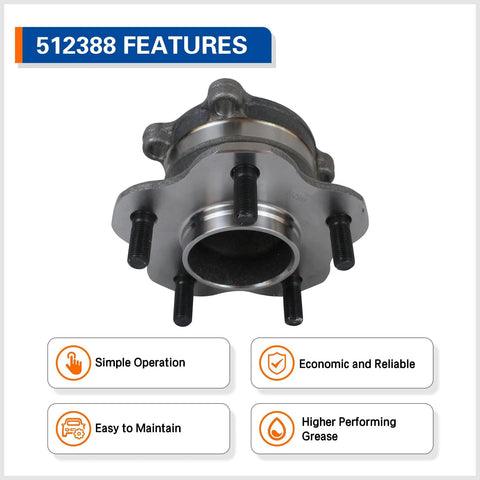 Rear Wheel Hub Bearing Assembly 512388 Fits 2007 2018 Nissan Altima 5-lug OEM grade with ABS sensor