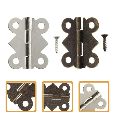 Close-up of Vintage Iron Cabinet Hinges 20 Piece Small Butt Hinges For Cabinets Jewelry Boxes Heavy Duty Hardware Easy Install