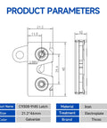 Technical drawing of Left Hand Push To Close Rotary Latch, 21.2x46mm, iron, electroplate, galvanize, product dimensions shown.