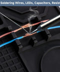 Soldering wires on Silicone Soldering Mat With Stand, 20x14 Inch ESD Safe Anti Static Workbench Pad, Pro Grade for Repairs