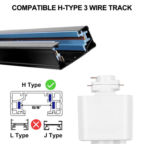 Diagram showing 12W H Track Lighting Heads Dimmable LED Track Spotlights CRI 90 Plus 3000K Warm White 120V compatibility