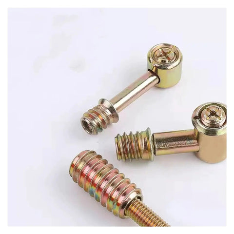 Close-up of Pro Grade M6 M8 Furniture Connector Set With Hammer Nuts And Eccentric Adjustment showing iron connectors