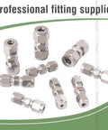 Set of ten stainless steel 1/4 in compression fittings for tubing and air lines (304 SS)