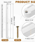 12 Pack White Plastic Drawer Slides 300 Millimeters Side Mounted Grooved Tracks With Screws, showing product dimensions and screws.