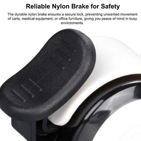 Reliable nylon brake detail of Premium 2 Inch Twin Wheel Casters With M10 Threaded Stem And Sure Grip Brake Rolls Real Smooth Pvc Tread Rollers.