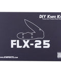 Framelock Folding Knife Kit FLX25 box with outlined knife design and logo, DIY Parts Kit by KnifeKits.