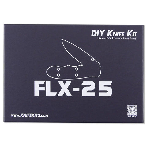 Framelock Folding Knife Kit FLX25 box with outlined knife design and logo, DIY Parts Kit by KnifeKits.